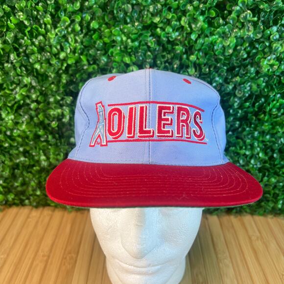 Vintage Houston Oilers Powder Blue Red Snapback Hat Team NFL Front Row